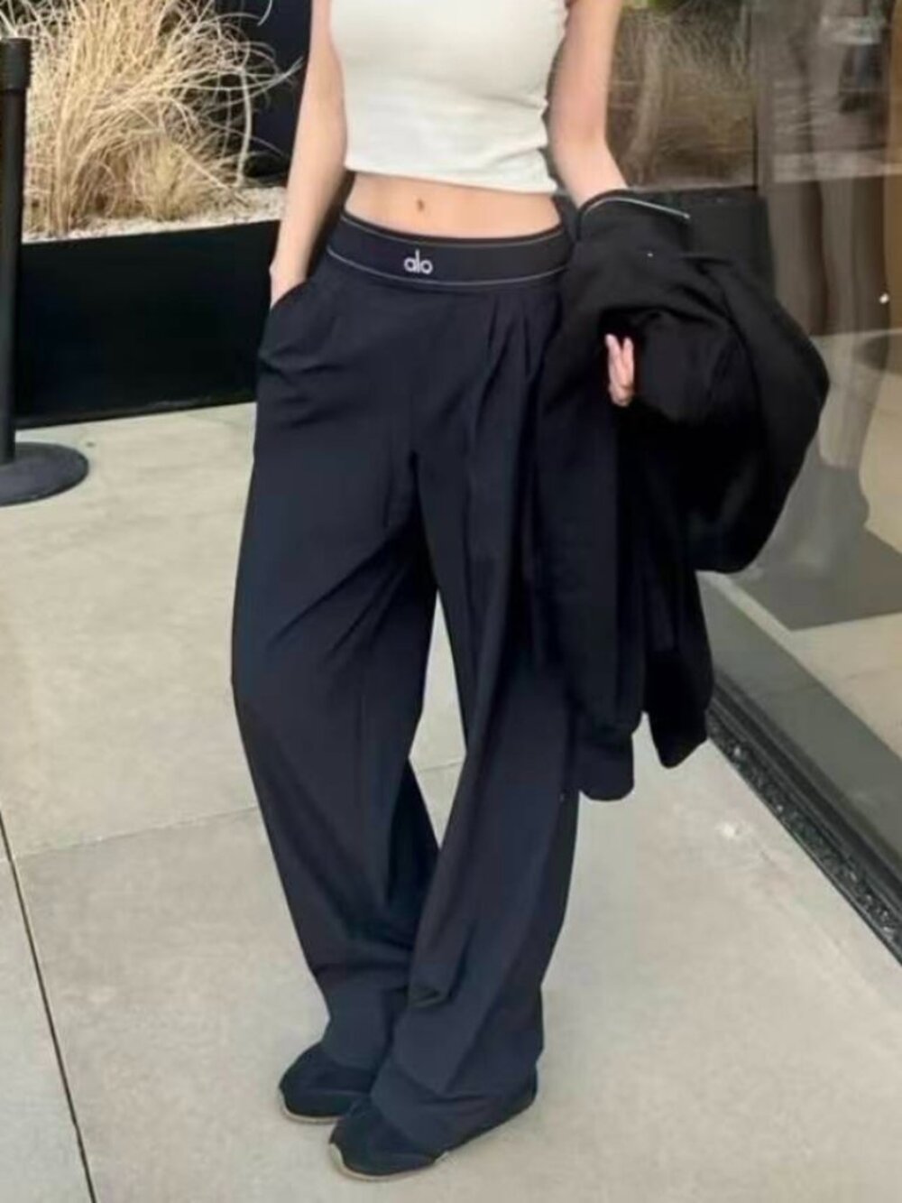 ALO Yoga Suit Up Trouser 🖤✨ Black NWT | Travel Everyday Wide Leg Pants